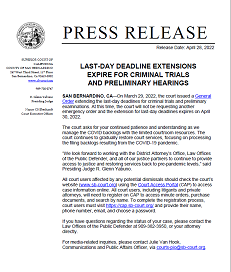 Last-Day Deadline Extensions Expire for Criminal Trials and Preliminary Hearings